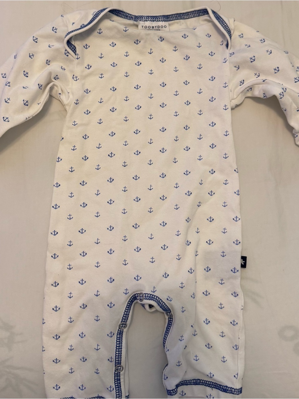 Toobydoo White & Blue Anchor Print Baby One-Piece